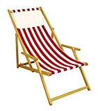 Liegestuhl rot-weiß Strandliege Gartenliege Sonnenliege Deckchair Buche natur Kissen 10-314 N KH