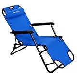 Liegestuhl Sonnenlieg Campingliege Strandliege mit Kissen,klappbar und verstellbar aus Stahl(178cm, Blau)
