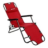 Liegestuhl Sonnenliege Campingliege Strandliege mit Kissen, klappbar und verstellbar aus Stahl(178cm, Rot)