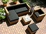 Lounge Wohnlandschaft Sofa Sessel Tisch Hocker Rattan Polyrattan Geflecht Gartenmöbel beige-braun Marseille