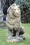 Löwe auf Kugel, H 105, stone lion, Gartenfigur, Steinfigur, Steintier Farbe rostfarben