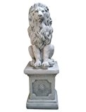 Löwe mit Sockel, Skulptur aus Steinguss, Figur