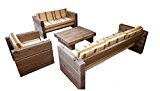 Luxus Garten Möbel Set Eiche Massiv - schwere Ausführung - 3er, 2er, 1x + Tisch - Massivholz rustikal - Lounge ...