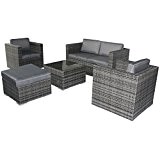 Luxus Gartenmöbel Polyrattan Lounge Sitzgruppe 2xSessel, Doppelsofa Tisch Hocker