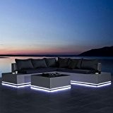 Luxus Lounge Gartengarnitur mit solarbetriebener LED-Beleuchtung Polyrattan Sitzgruppe inklusive Polster Sitzgarnitur Wohnlandschaft Couchgarnitur Gartenmöbel Terrassenmöbel Grau meliert