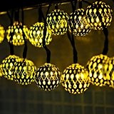 Lychee 20 LED Solar Lichterkette Silberkugel Moroccan Solarlichterkette Wasserdichte Außenlichterkette für Hochzeit Partys Weihnachtsfest Garten(Warmweiß)