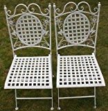 Maribelle - Gartenmöbel-Set - 2 eckige Stühle - Florales Design - Metall - Weiß mit Antik-Finish