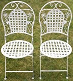 Maribelle - Gartenmöbel-Set - 2 runde Stühle - Florales Design - Metall - Weiß mit Antik-Finish