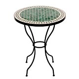 Marokkanischer Mosaiktisch 60 cm rund Gartentisch Bistrotisch Terrassentisch Fliesentisch Mediterraner Tisch (Mebo: grün/natur)