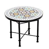 Marokkanischer Mosaiktisch 60cm COUCHTISCH Gartentisch Beistelltisch Terrassentisch Fliesentisch Mediterraner Tisch (Lisu weiss/blau/bunt)