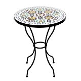 Marokkanischer Mosaiktisch 60cm rund Gartentisch Bistrotisch Terrassentisch Fliesentisch Mediterraner Tisch (Lisu weiß/blau/bunt)