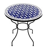 Marokkanischer Mosaiktisch Maar 80cm rund Gartentisch Bistrotisch Terrassentisch Fliesentisch Mediterraner Tisch (Maar: blau/weiss)
