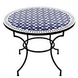 Marokkanischer Mosaiktisch ø 100cm rund Gartentisch Fliesentisch Esstisch mediterraner Mosaik - Tisch (Maar: blau/weiss)