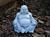 Massiver Stein Buddha lachende Mönch Gartendeko Raumdeko Steinguss frostfest