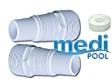 mediPOOL Set - Schlauchtülle, Pumpenanschluss, 32/38 mit 1 1/2" Außengewinde - 2 Stück, Teflonband 12m Länge 12mm breit - 1 ...