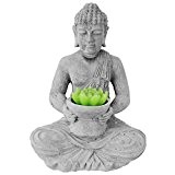Meditierender Buddha sitzend mit Kerze H40x30x26cm Buddhismus Buddhafigur Gartenfigur Gartenskulptur aus Zement - Grau