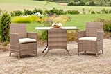Merxx Balkonset Treviso 2 Sessel 1 Tisch Rattan Gelflecht Gartenmöbel savanna-grau Gartenstuhl Gartentisch