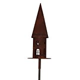 Metall Vogelhaus in Edelrostoptik von Saremo | rund auf Metallplatte Ø 22cm | 2-teilig inklusive Stab 150 cm