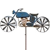 Metall Windrad - Motorcycle - wetterfest, mit Antik-Effekt - Windräder: Ø14cm, Motiv: 49x25cm, Gesamthöhe: 160cm - inkl. Standstab (Blue)