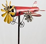 Metall Windspiel - Flugzeug Rosinenbomber - wetterfest, mit Antik-Effekt - Windräder: Ø18cm/2xØ9cm, Motiv: 44x36cm, Gesamthöhe: 160cm - inkl. Standstab