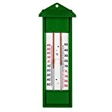 Min Max Innen - Aussen - Garten - Haus Thermometer mit 2 Skalen . Gartenthermometer Analog in grün . Made ...