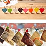 Mini Süße Liebe Herzform Holz Clips Nachricht Foto-Halter Kartenpapier Pegs Decor Fotografie zufällige Farbe (15 Stück)