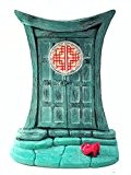 Miniatur-Zen-Fee Tür für Miniatur-Gartenfeen und Gnome - Schöne türkis asiatischen Stil Zen-Fee Miniatur-Tür mit abnehmbaren roten Fee-Schuhe