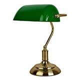 MiniSun - Traditionelle Bankerlampe mit einem Finish aus Antikmessing und einem grünen Lampenschirm - Tischlampe