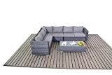 Moderne groß grau Rattan Ecksofa, 3 Modular 2-Sitzer-Sofas mit einer Glas-Couchtisch, Dicke Sitz-Kissen, Wintergarten/Garten Möbel Sets