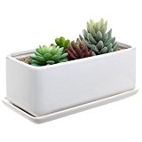 MyGift rechteckig Moderne minimalistische weiße Keramik Sukkulente, Übertopf Topf/Fenster Box mit Untertasse