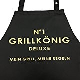 N°1 GRILLKÖNIG deluxe - Mein Grill, Meine Regeln - Grillschürze Premium mit verstellbarem Nackenband und Seitentasche