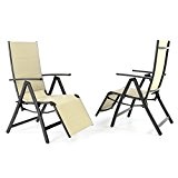 Nexos 2er Set Liegestuhl DELUXE Alu creme Klappstuhl mit Fußstütze Campingliege Rahmen anthrazit Gartenliege leicht stabil für Terrasse oder Balkon ...