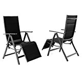 Nexos 2er Set Liegestuhl DELUXE Alu schwarze Textilene Klappstuhl Fußstütze Campingliege Rahmen anthrazit Gartenliege leicht stabil ideal für Terrasse oder ...
