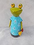 Niedlicher Zaunhocker ~ Frosch mit Herzen ~ Kleid blau Metall Figur Dekoration Frösche