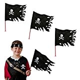 Oblique-Unique® Piraten Totenkopf Flagge Fahne - 4er Set mit Stab und abnehmbaren Saugnapf zum Hinstellen