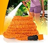ocona© magischer Gartenschlauch, Wasserschlauch flexiblel ausgedehnt, dehnbar 15m, inkl. Multifunktions-Gartenbrause, orange