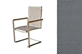 OUTFLEXX exklusiver Freischwinger Sessel in taupe, aus solidem Edelstahl und hochwertiger Textilene mit Armlehnen aus FSC-Teakholz, 58,5 x 53 x ...