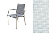 OUTFLEXX moderner Stapelstuhl in cremeweiß, aus rostfreiem Edelstahl, Sitzfläche aus Textilene und Armlehnen aus hochwertigem Teakholz, ca. 63,5 x 57 ...