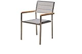 OUTFLEXX moderner Stapelstuhl in silber, aus rostfreiem Edelstahl, Sitzfläche aus Textilene und Armlehnen aus hochwertigem Teakholz, ca. 62 x 56,5 ...