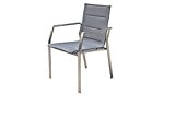 OUTFLEXX moderner Stapelstuhl in silber, aus rostfreiem Edelstahl, Sitzfläche aus Textilene und Armlehnen aus hochwertigem Teakholz, ca. 63,5 x 57 ...