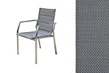 OUTFLEXX moderner Stapelstuhl in taupe, aus rostfreiem Edelstahl, Sitzfläche aus Textilene und Armlehnen aus hochwertigem Teakholz, ca. 63,5 x 57 ...