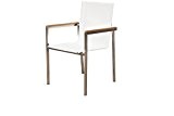 OUTFLEXX stilvoller Stuhl in cremeweiß aus solidem Edelstahl, Sitzfläche aus hochwertiger Textilene und Armlehnen aus FSC-Teakholz, ca. 67 x 56 ...