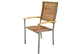 OUTFLEXX Stuhl aus Edelstahl/FSC-Teakholz mit hoher Rückenlehne und Armlehnen, stapelbar