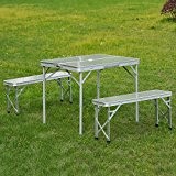 Outsunny 3 Klappbarer Picknick Tisch-Bank-Set faltbar tragbar outdoor Hocker Garten BBQ Terrasse Party Camping Aluminium