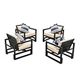 Outsunny Gartenmöbel 4 x Aluminium Sessel Sitzgarnitur Loungesessel Aluminiumminium Relax Non-Wood Stuhl mit Kissen WPC, schwarz