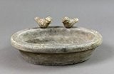 Ovale Vogeltränke Keramik glasiert creme- grau 2 Deko- Vögel Antik- Look