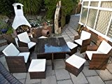 PE Rattan Gartenmöbel Cube Set Esstisch Stuhl Fußschemel 9 Stück 4 Stühle 4 Hocker (Braun)