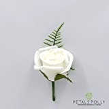 Petals Polly Künstlicher Ansteckstrauß, Schaumstoff rose Knopfloch in weiß
