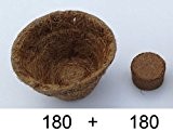 Pflanzen Anzuchtset: 180 x Pflanztöpfe aus Kokosfaser 0,05 Liter (Höhe 4 cm/ Ø oben 6 cm), + 180 x Kokos ...