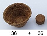 Pflanzen Anzuchtset: 36 x Pflanztöpfe aus Kokosfaser 0,05 Liter (Höhe 4 cm/ Ø oben 6 cm), + 36 x Kokos ...